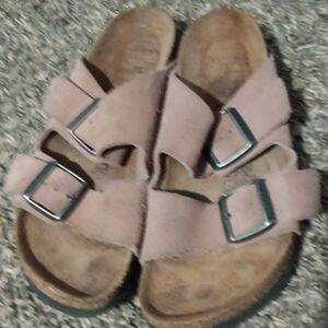 BIRKENSTOCK ARIZONA SANDALS, LIGHT ROSE, SUEDE, SIZE 37
